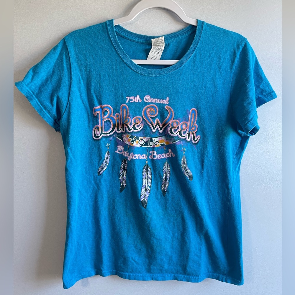 2016 75th Annual Daytona Beach Bike Week Turquoise Wolf Shirt L